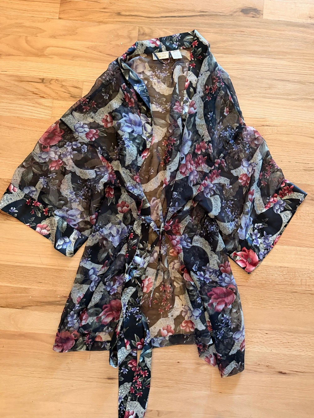 Victoria's Secret Black Sheer Floral kimono robe